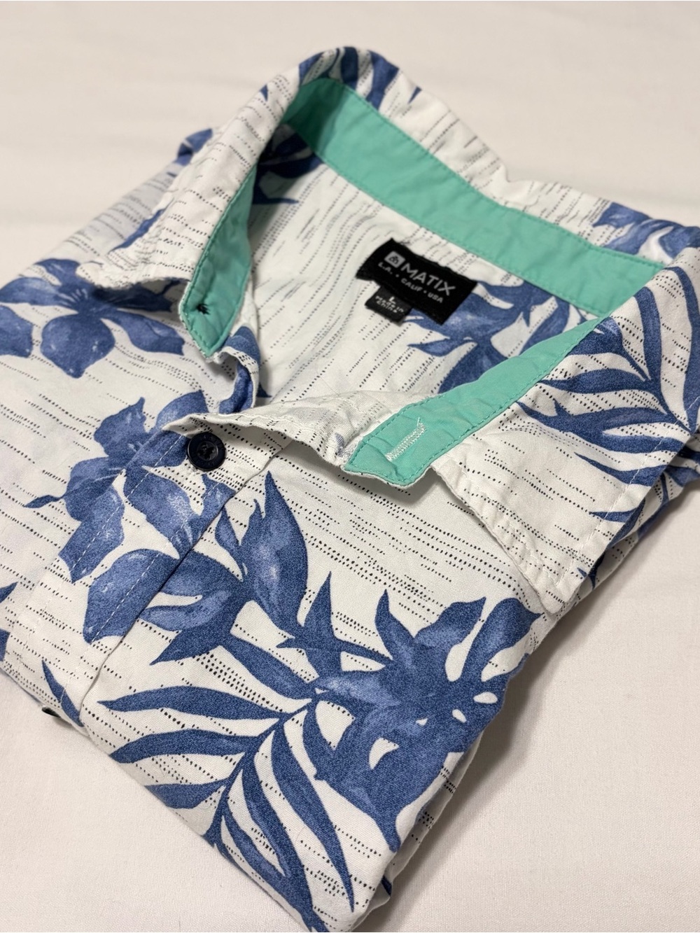 Matix Men's Blue Floral Short-Sleeve Button-Up hHwaiian Shirt Sz L